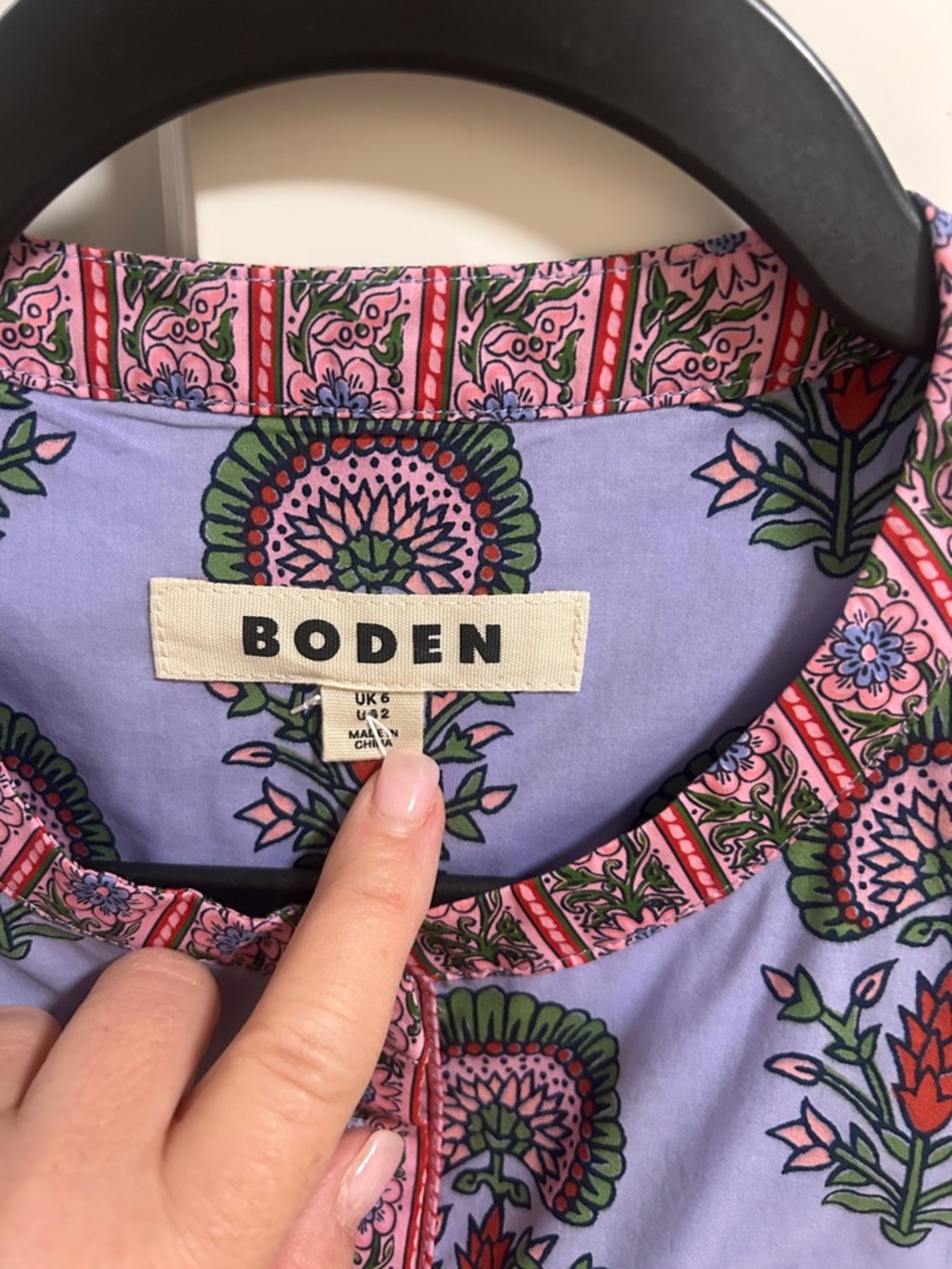 Boden Lavender Floral Button-Front Blouse with Green & Pink Accents - Picture 2 of 7